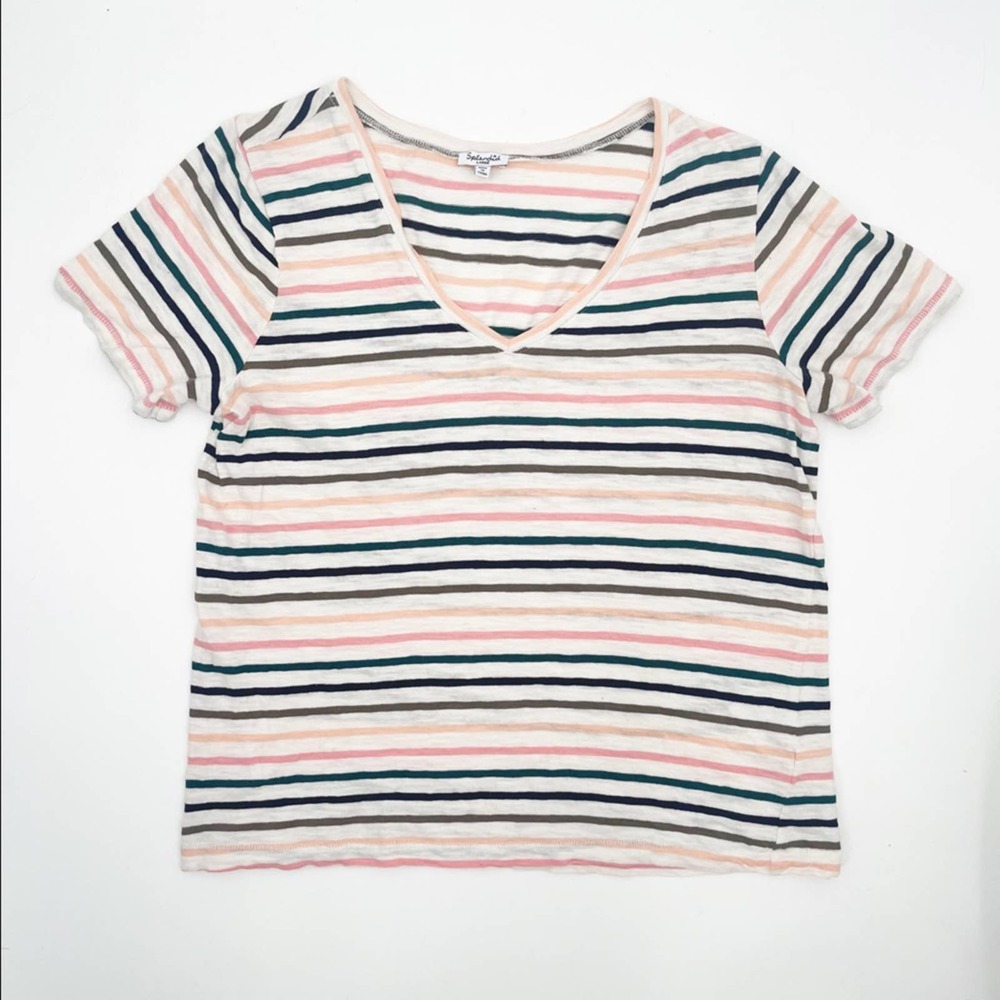SPLENDID T-shirt V-neck Stripe Multicolor 100% Cotton Summer Light Color Large